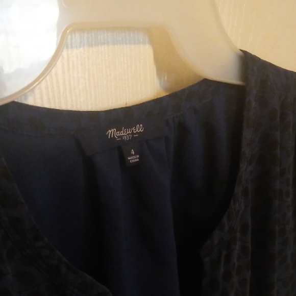 Madewell Black And Blue Leaf Print High Low Women's Dress Size 4 EUC - Picture 2 of 3